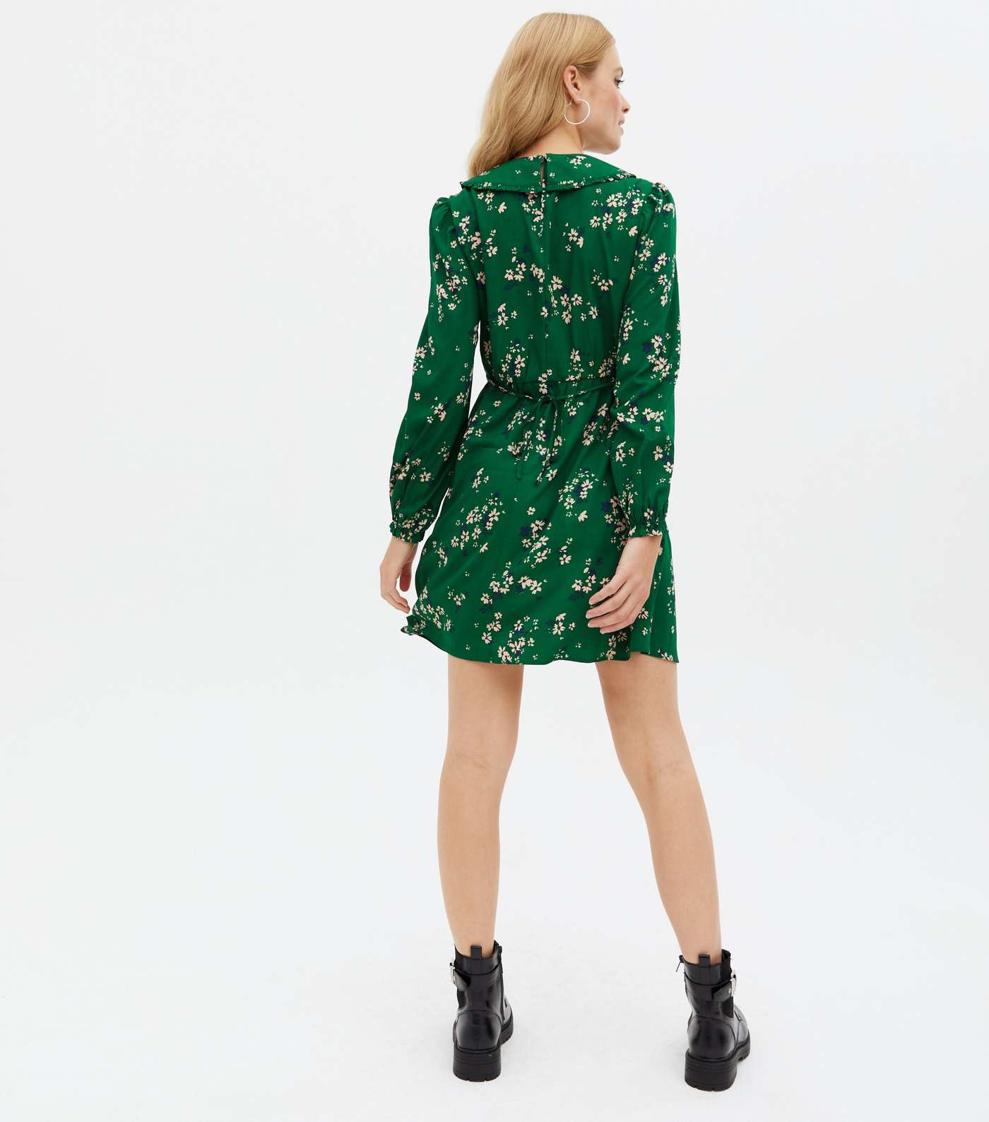 Green Ditsy Floral Frill Collar Mini Dress Image 4