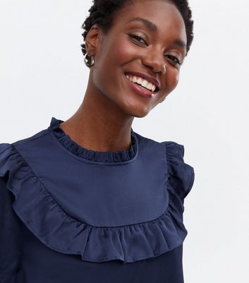 navy satin long sleeve dress