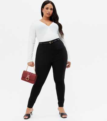 Curves Black Slim Stretch Belted Trousers