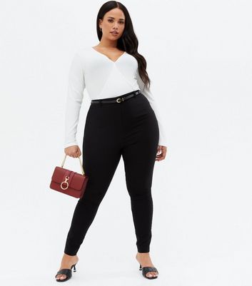 Black Slim Stretch Belted Trousers