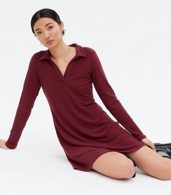 maroon ribbed dress