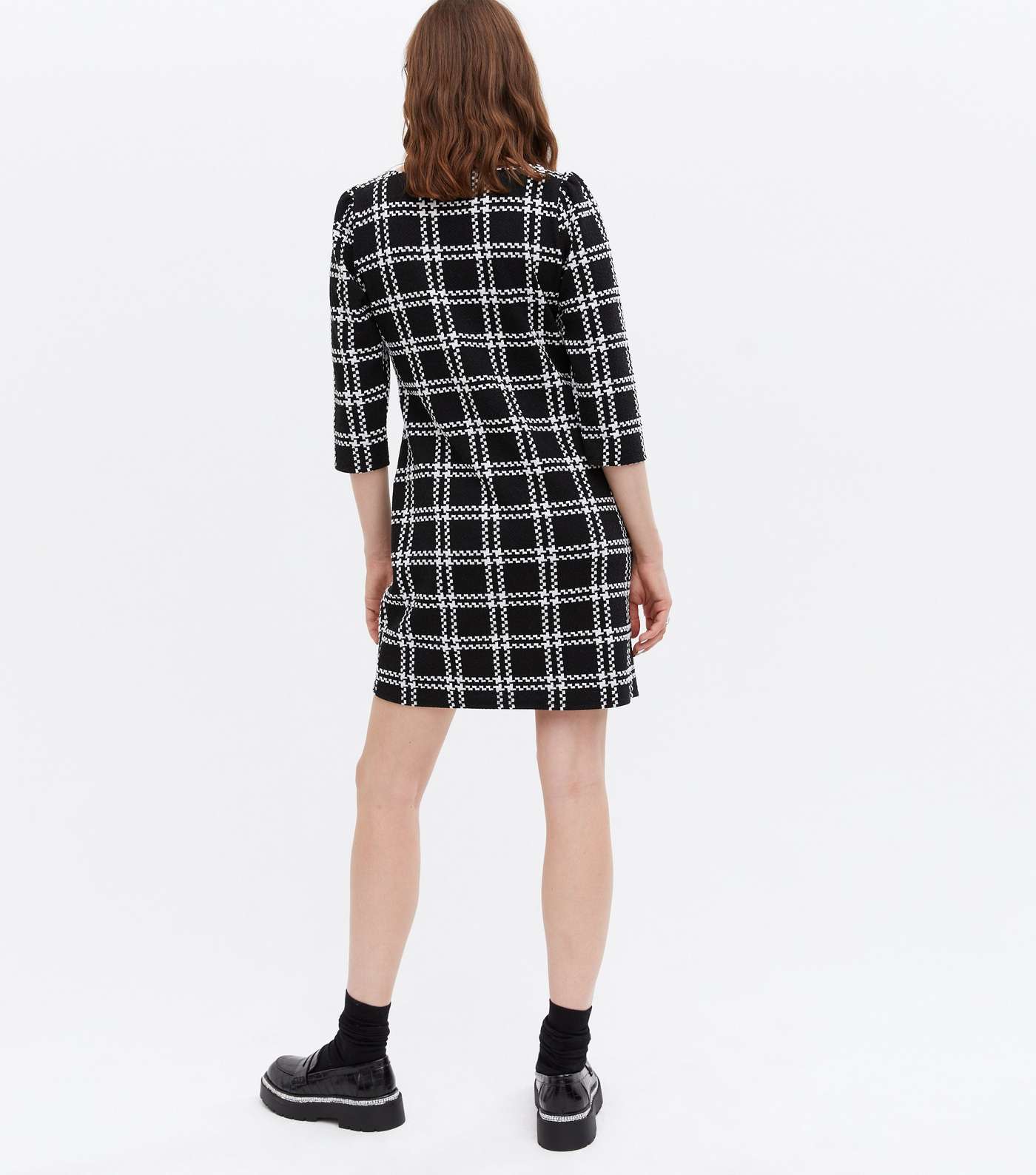 Black Jacquard Grid Check Mini Shift Dress Image 4