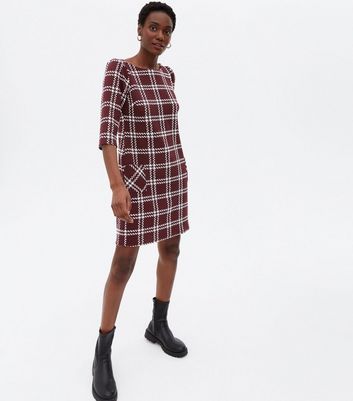 Red Jacquard Grid Check Mini Shift 