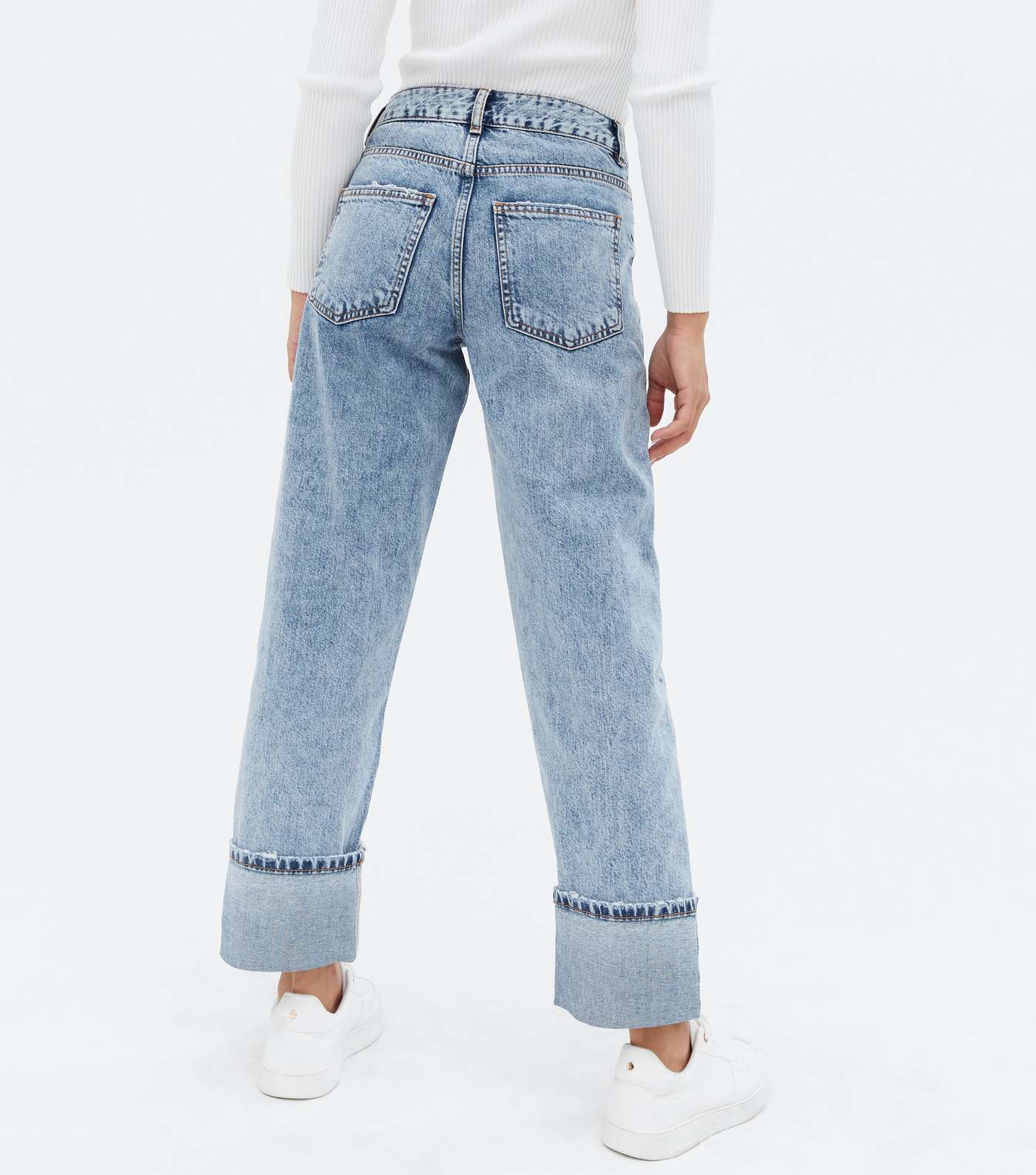Blue Acid Wash Turn Up Ankle Grazing Hannah Straight Leg Jeans Image 4