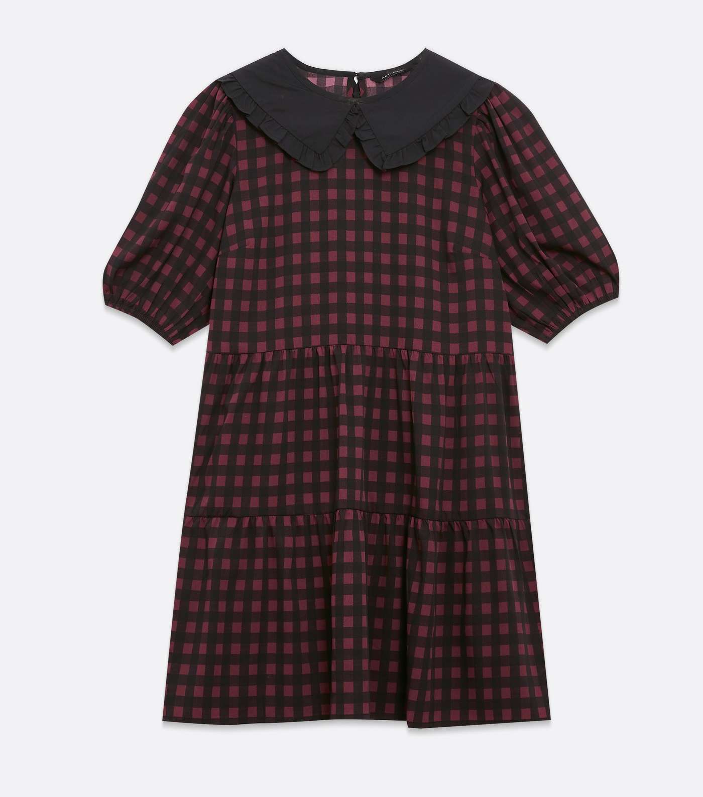 Red Gingham Frill Collar Tiered Mini Smock Dress Image 5