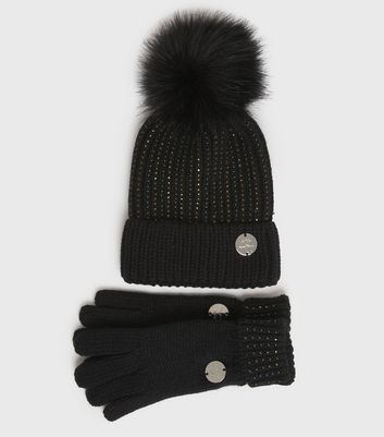 black diamante bobble hat