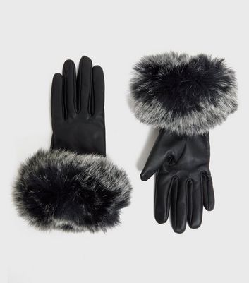 faux fur gloves black