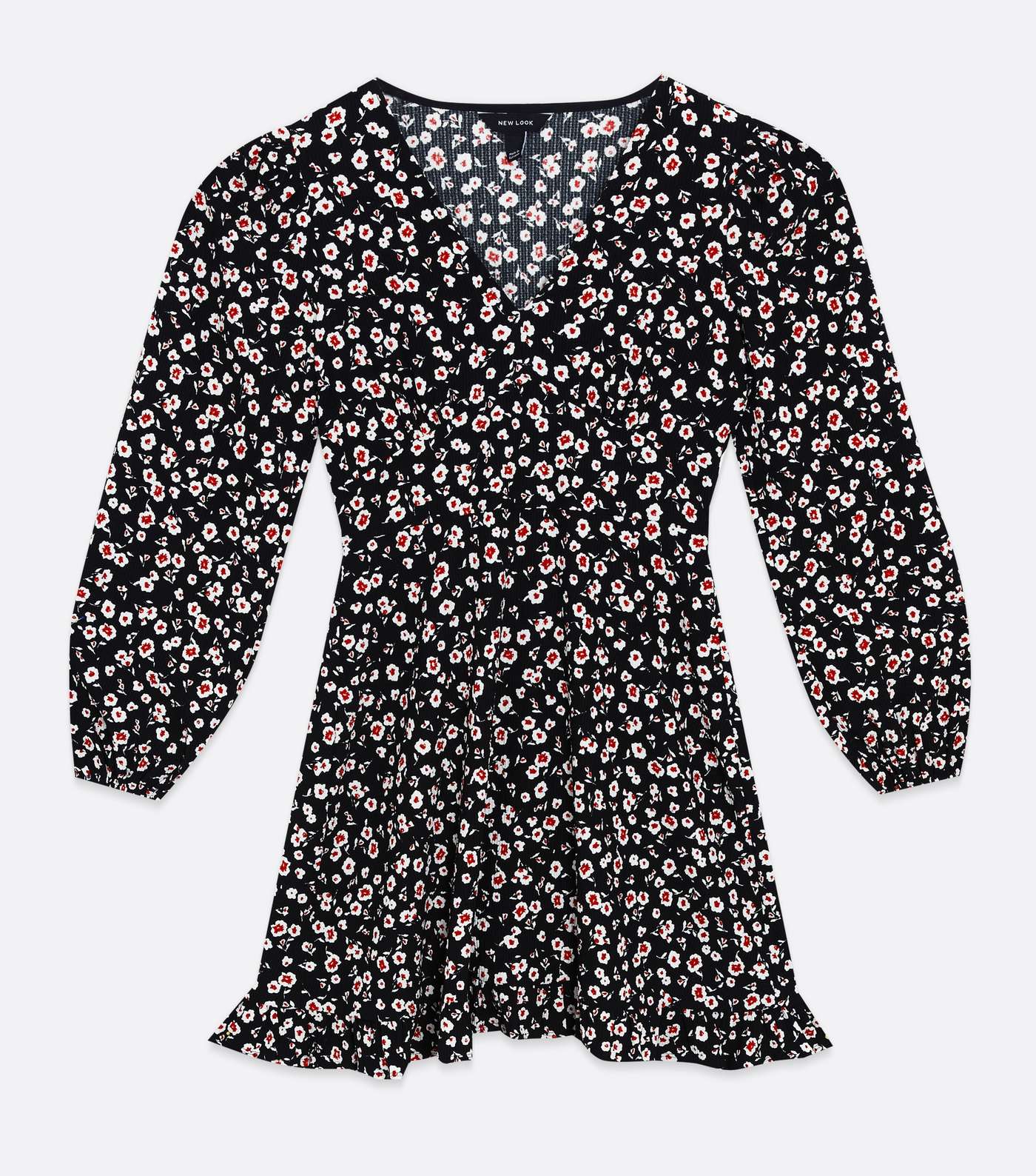 Black Ditsy Floral Long Sleeve Frill Mini Dress Image 5