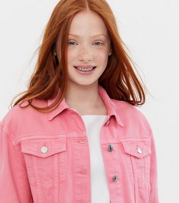 pink denim jacket new look