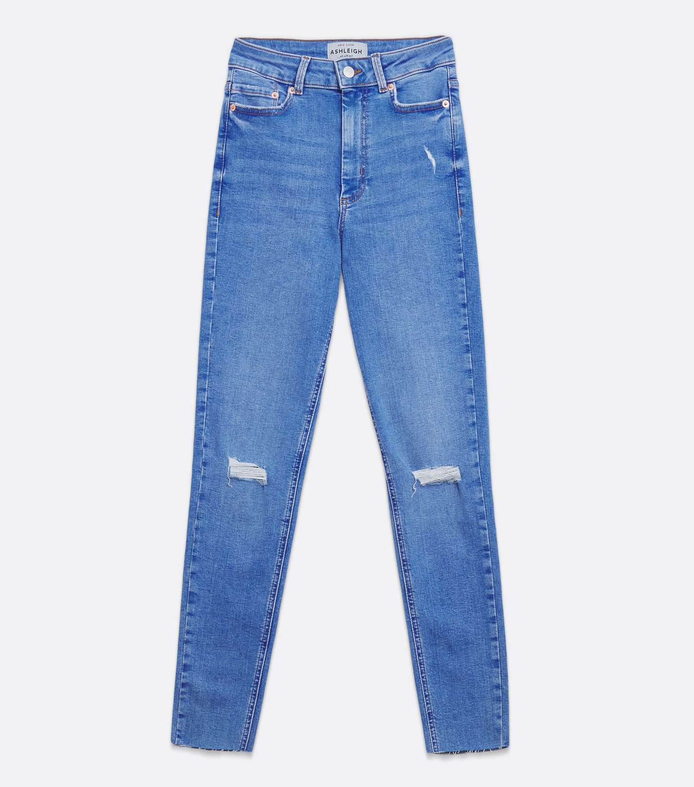 Bright Blue Ripped Knee High Waist Ashleigh Skinny Jeans Image 5