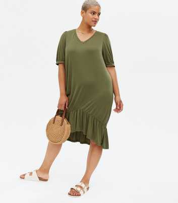 Vero Moda Curves Green Frill Smock Dress