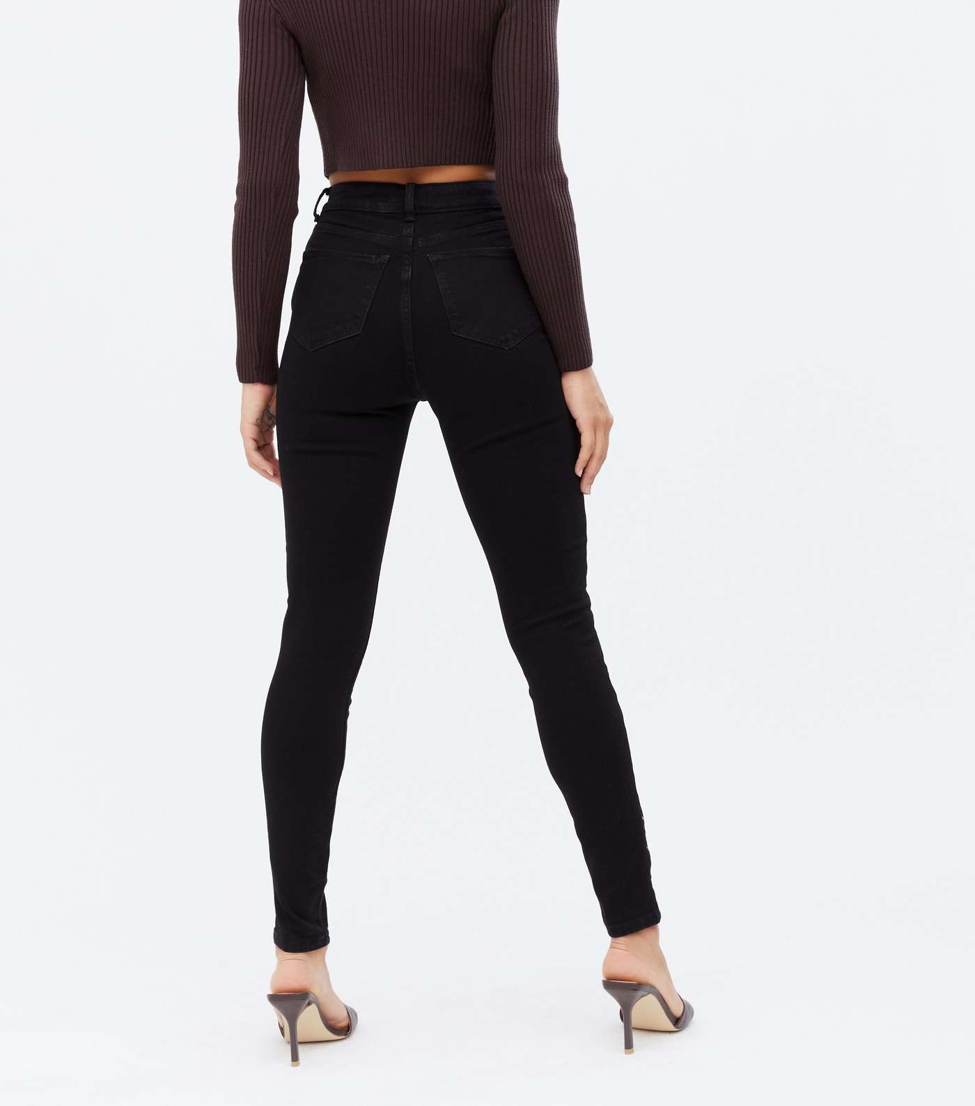 Black Zip Hem High Waist Ashleigh Skinny Jeans Image 4