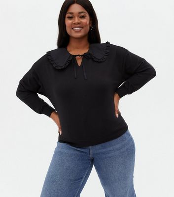 Vero Moda Curves Black Frill Collar Sweatshirt New Look