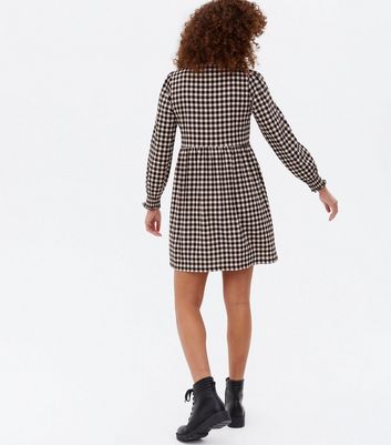 Pink Gingham Crinkle Jersey Mini Oversized Smock Dress | New Look