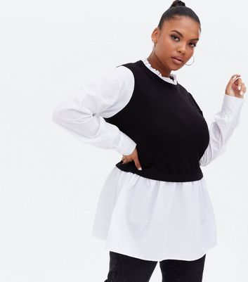 Curves Black 2 in 1 Vest Jumper Shirt 