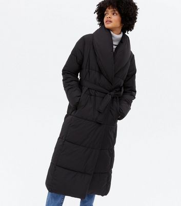 Tall Black Belted Padded Long Puffer Jacket New Look