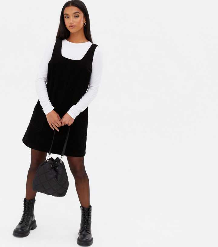 Petite Black Cord Mini Pinafore Dress | New Look