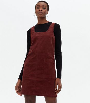 new look burgundy cord pinafore