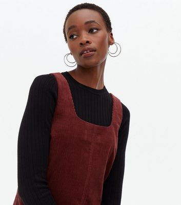 new look burgundy cord pinafore