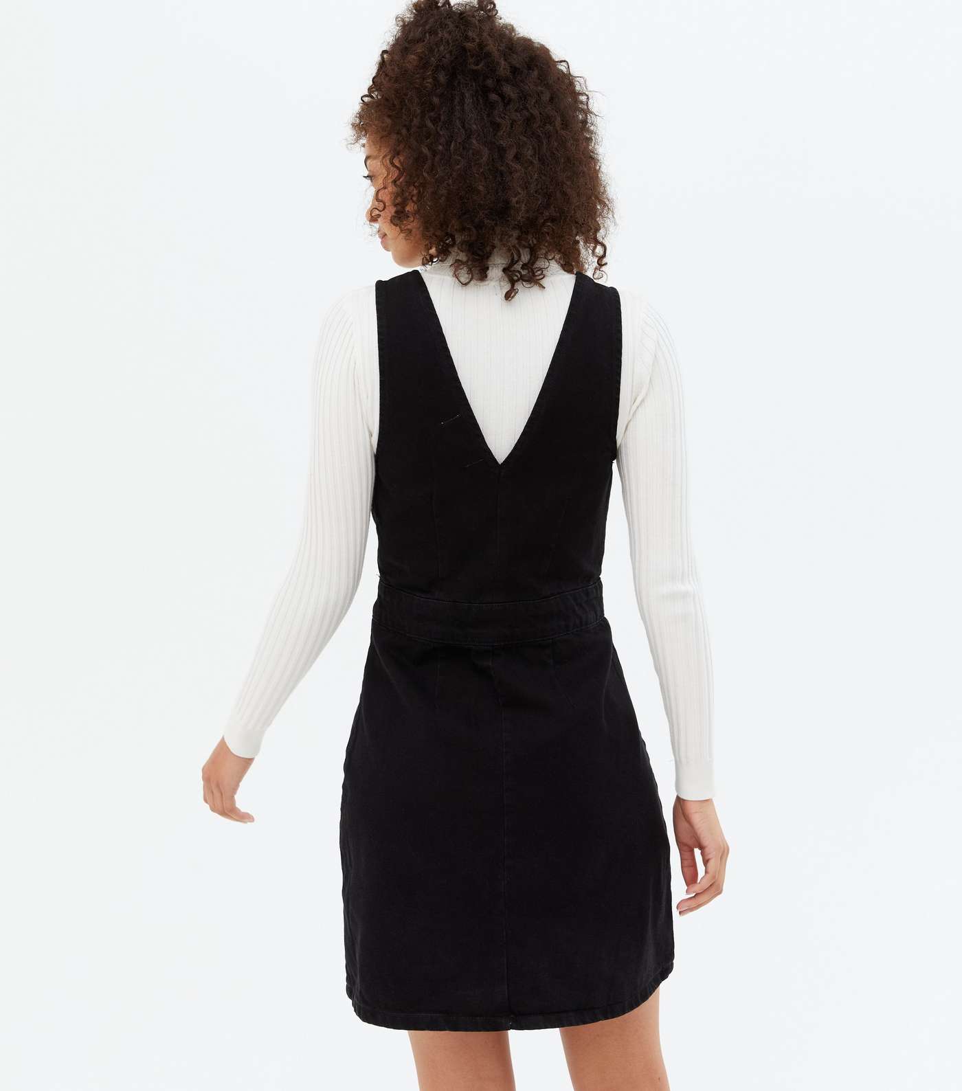 Tall Black Denim Button Pinafore Dress Image 4
