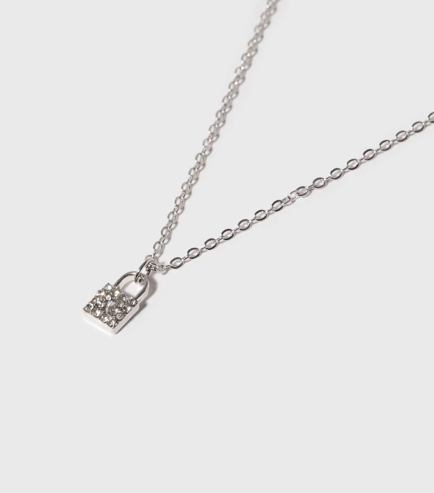 Girls Silver Diamanté Padlock Pendant Necklace Image 2