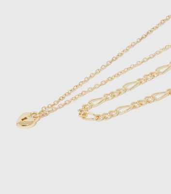 Girls Gold Heart Pendant Layered Chain 