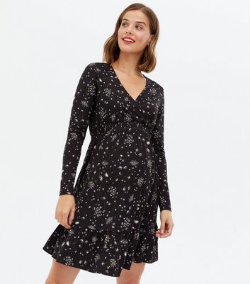 black wrap frill dress