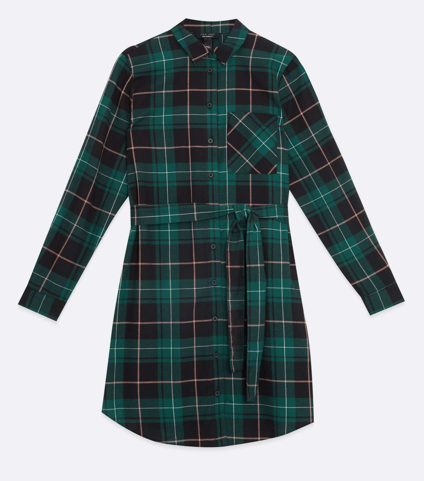 Maternity Green Check Belted Shirt Dress Image 7