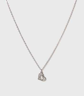 Girls Silver Diamanté Heart Pendant Necklace