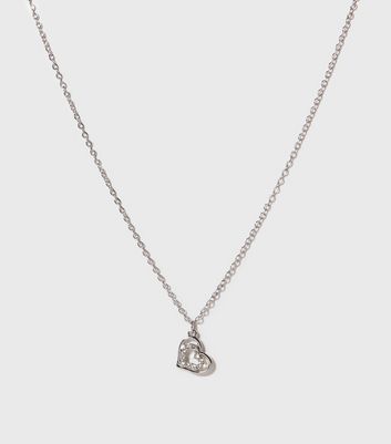 Girls Silver Diamant Heart Pendant Necklace