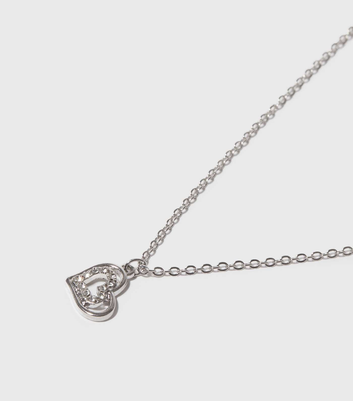 Girls Silver Diamanté Heart Pendant Necklace Image 2