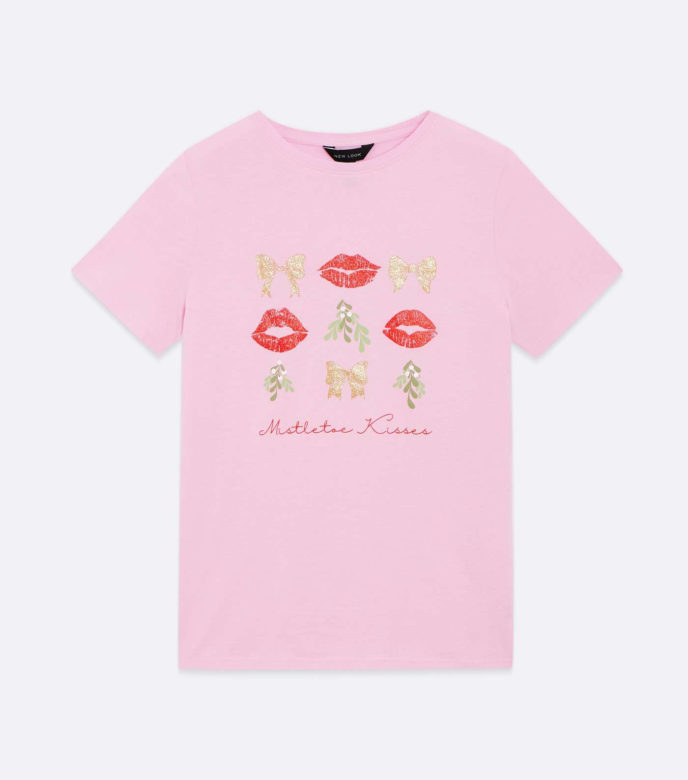 Mid Pink Christmas Mistletoe Kisses Logo T-Shirt Image 5