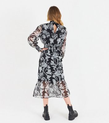 Click to view product details and reviews for Zibi London Black Floral Chiffon Tiered Midi Dress New Look.