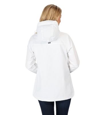 white hooded rain jacket