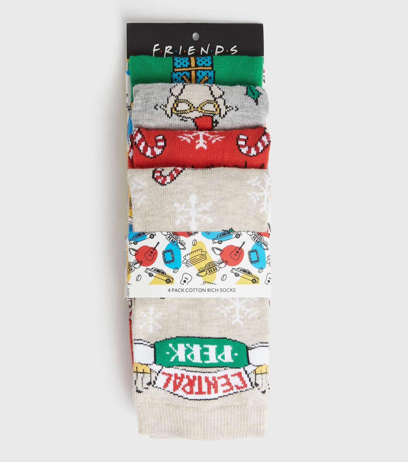 4 Pack Multicoloured Friends Christmas Socks