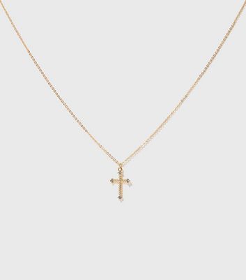 Gold Diamanté Cross Pendant Necklace 