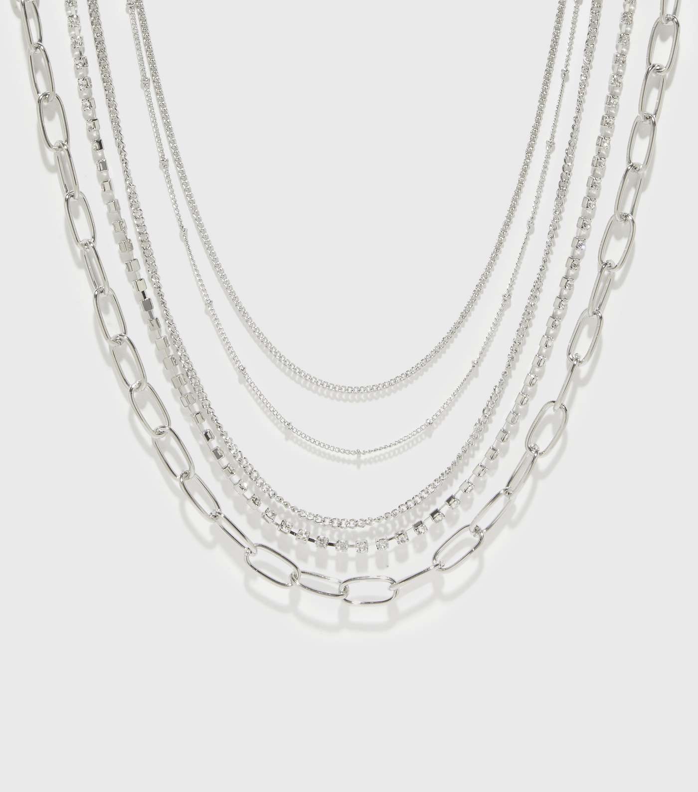 Silver Diamanté Layered Chain Necklace
