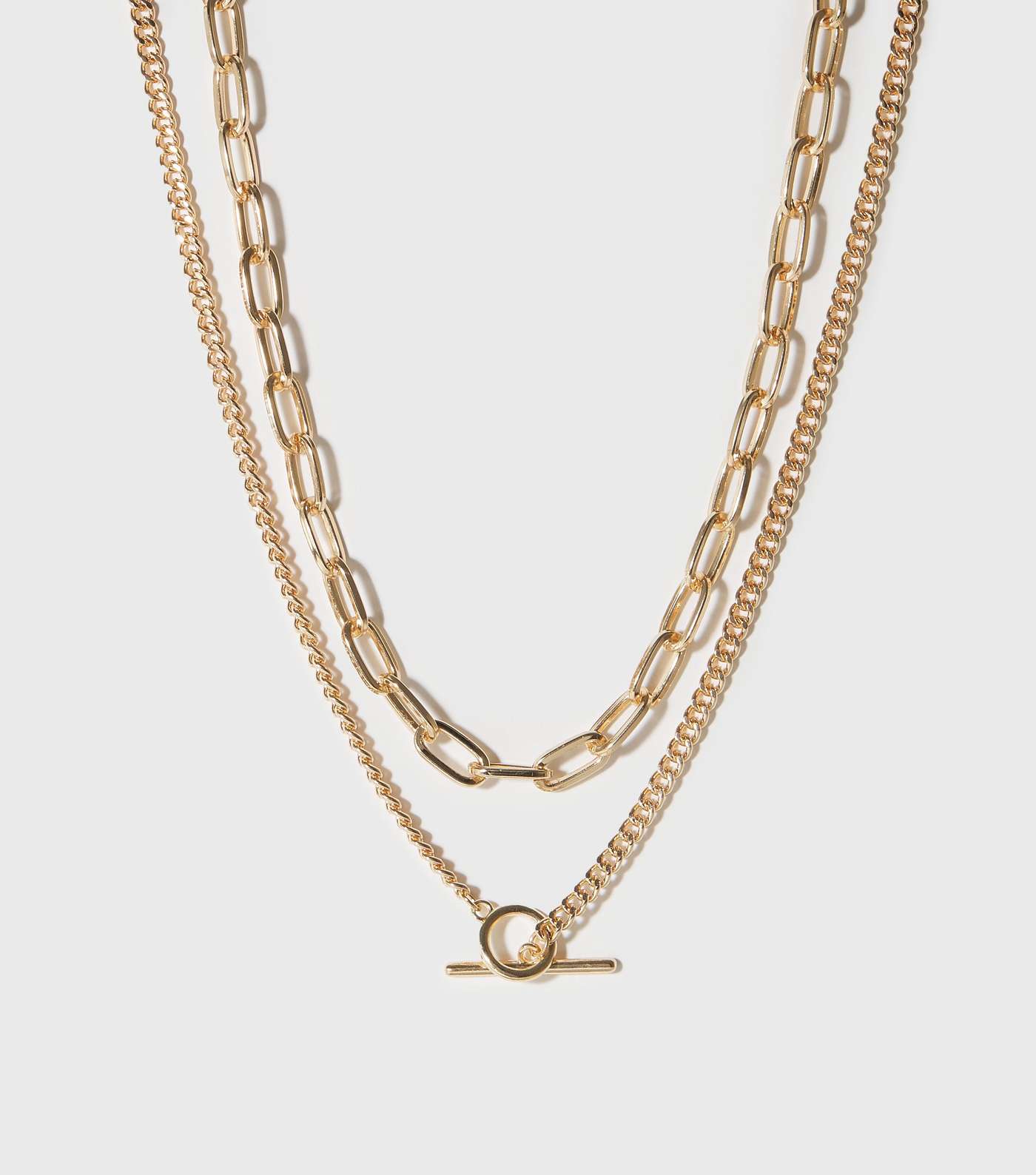 Gold T Bar Layered Chain Necklace