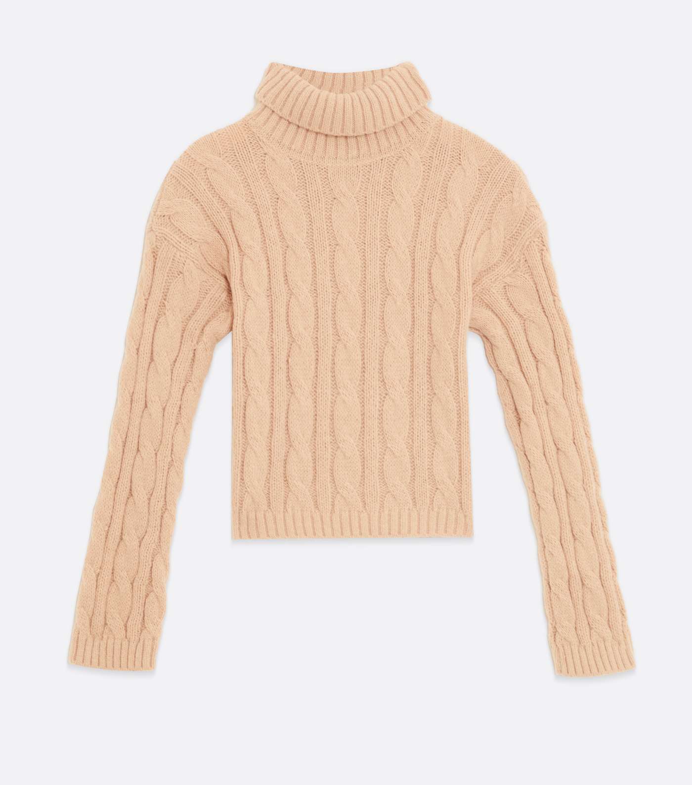 Pink Vanilla Camel Cable Knit Roll Neck Crop Jumper Image 5