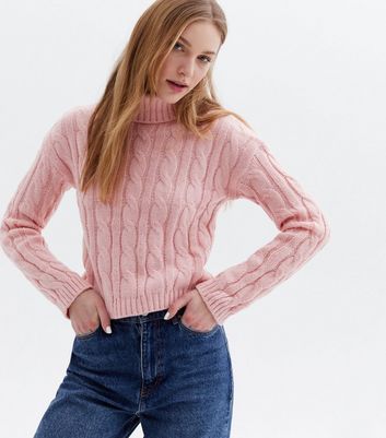 Pink Vanilla Pink Cable Knit Roll Neck Jumper | New Look