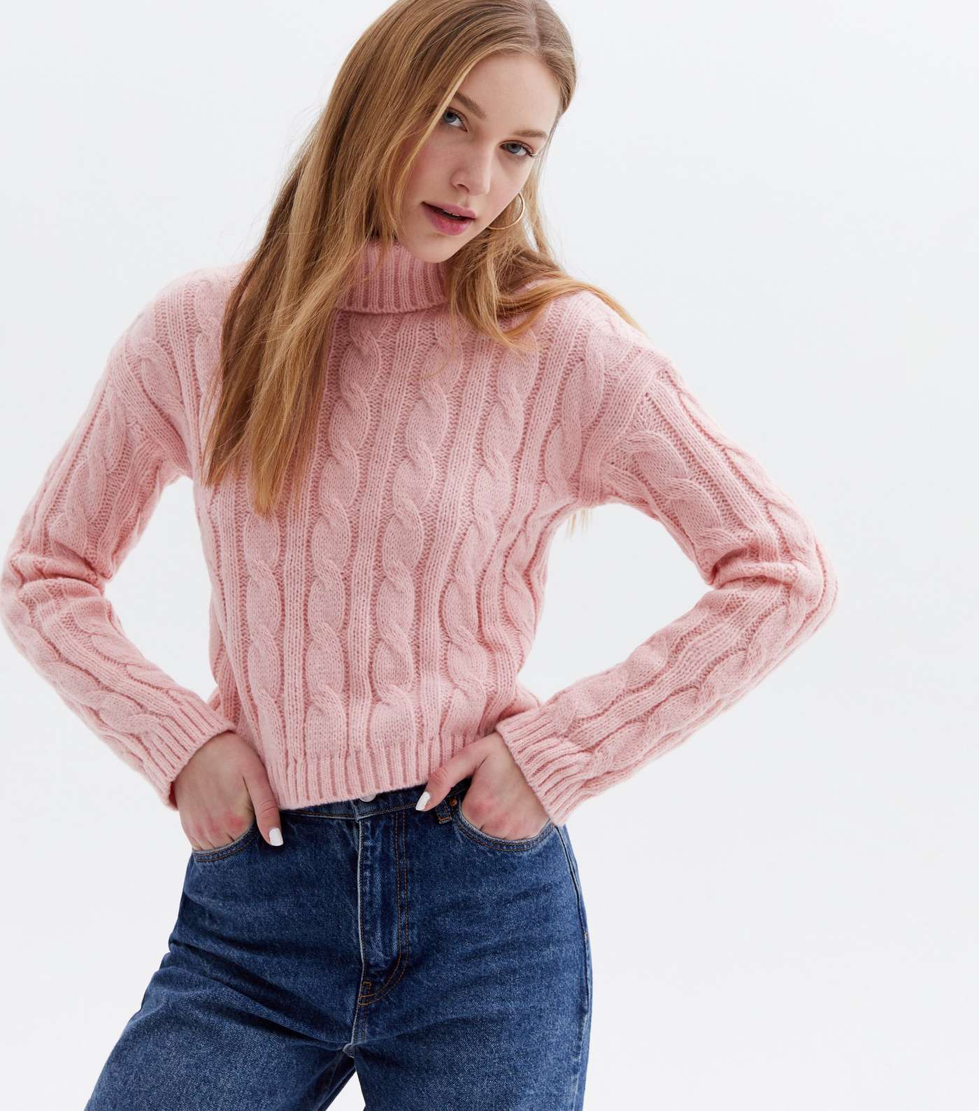 Pink Vanilla Pink Cable Knit Roll Neck Jumper