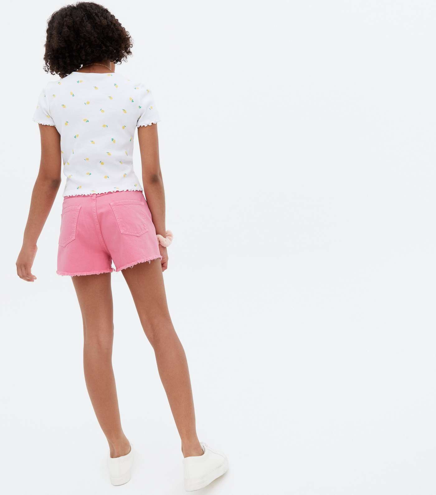Girls Mid Pink Denim Frayed Mom Shorts Image 4