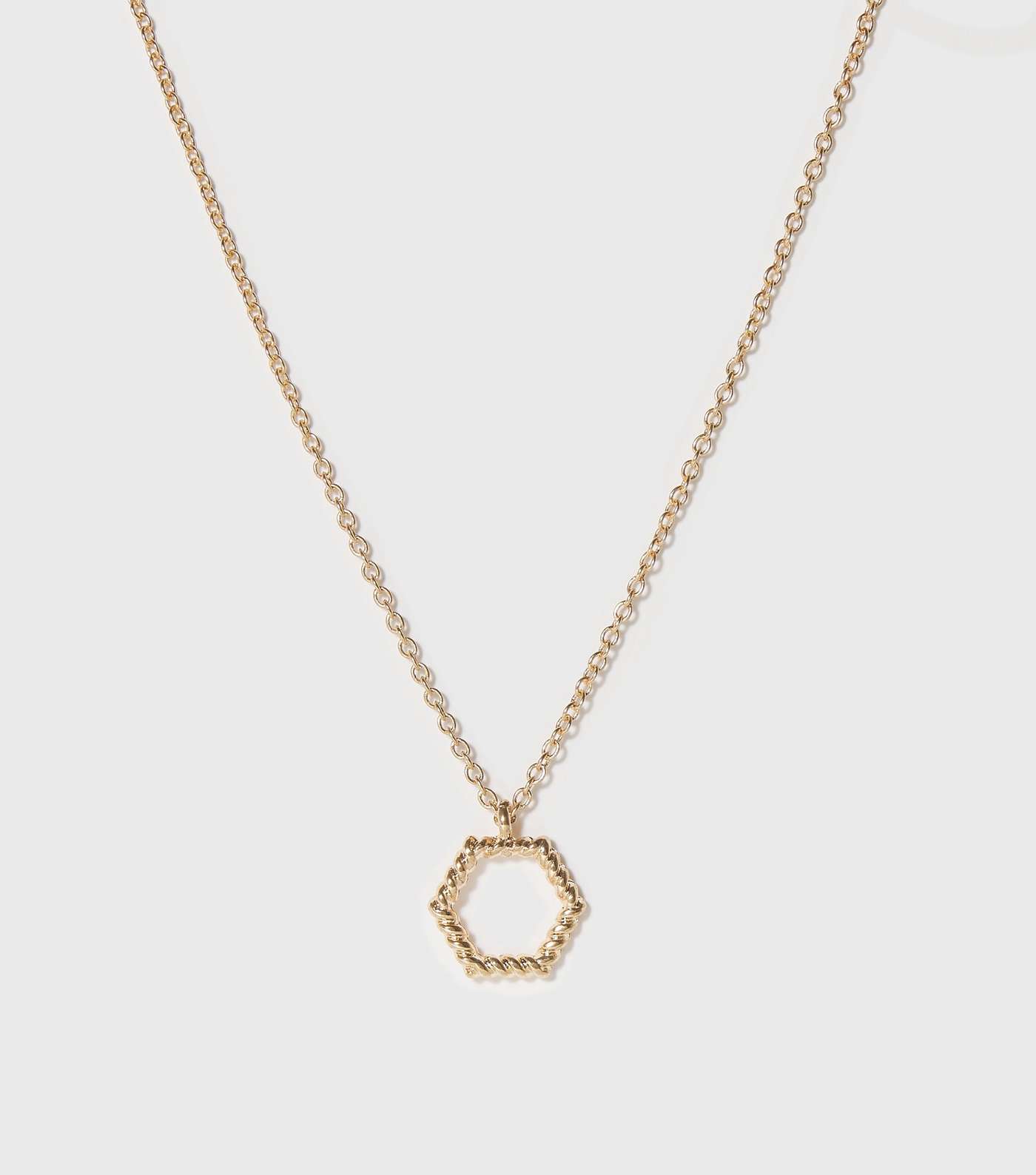 Gold Twist Heaxagon Pendant Necklace