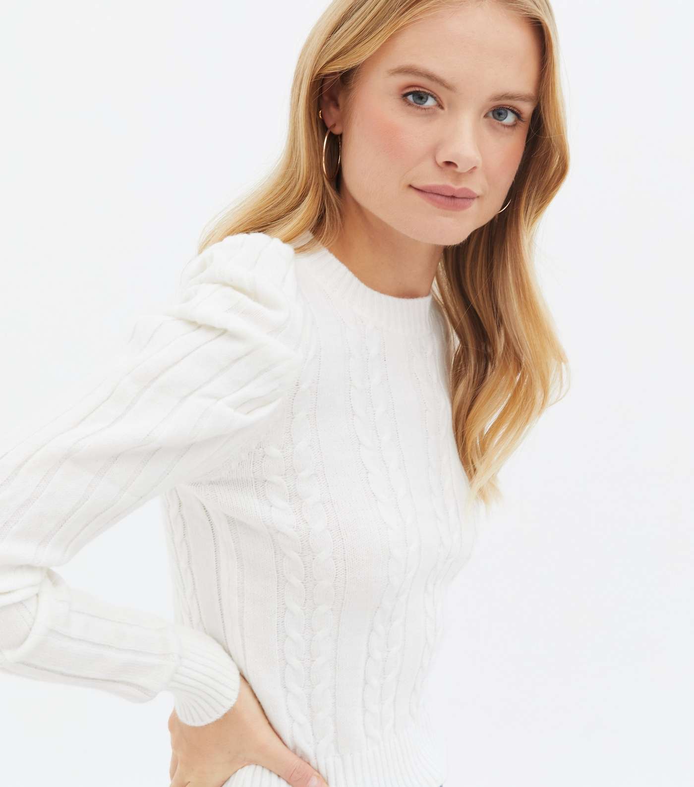 Pink Vanilla White Cable Knit Ruched Jumper Image 3
