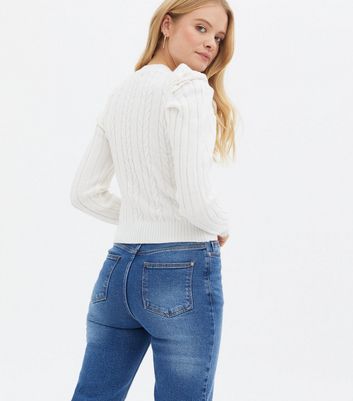 Click to view product details and reviews for Pink Vanilla White Cable Knit Ruched Jumper New Look.