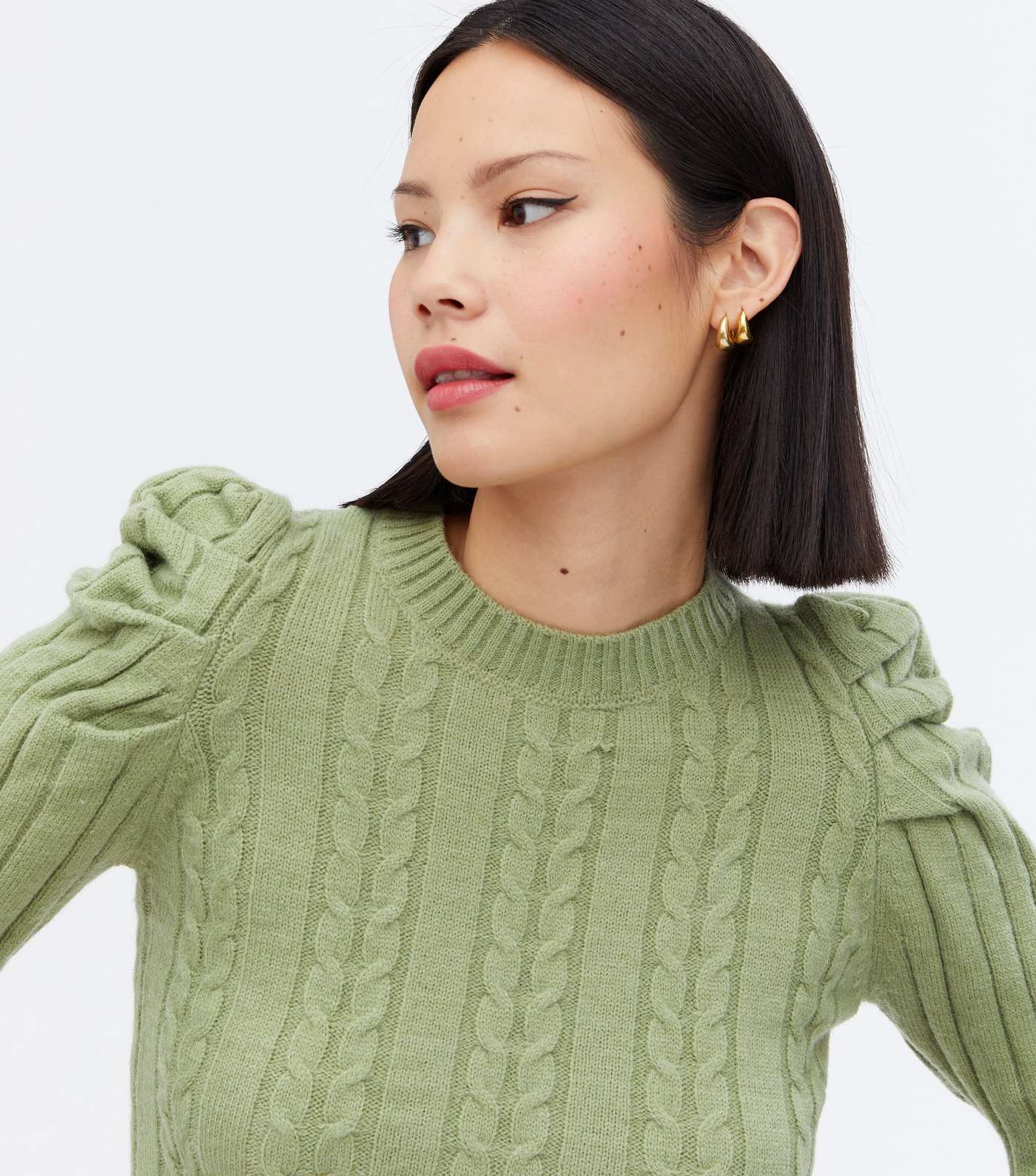 Pink Vanilla Light Green Cable Knit Ruched Jumper Image 3