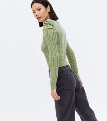 Click to view product details and reviews for Pink Vanilla Light Green Cable Knit Ruched Jumper New Look.