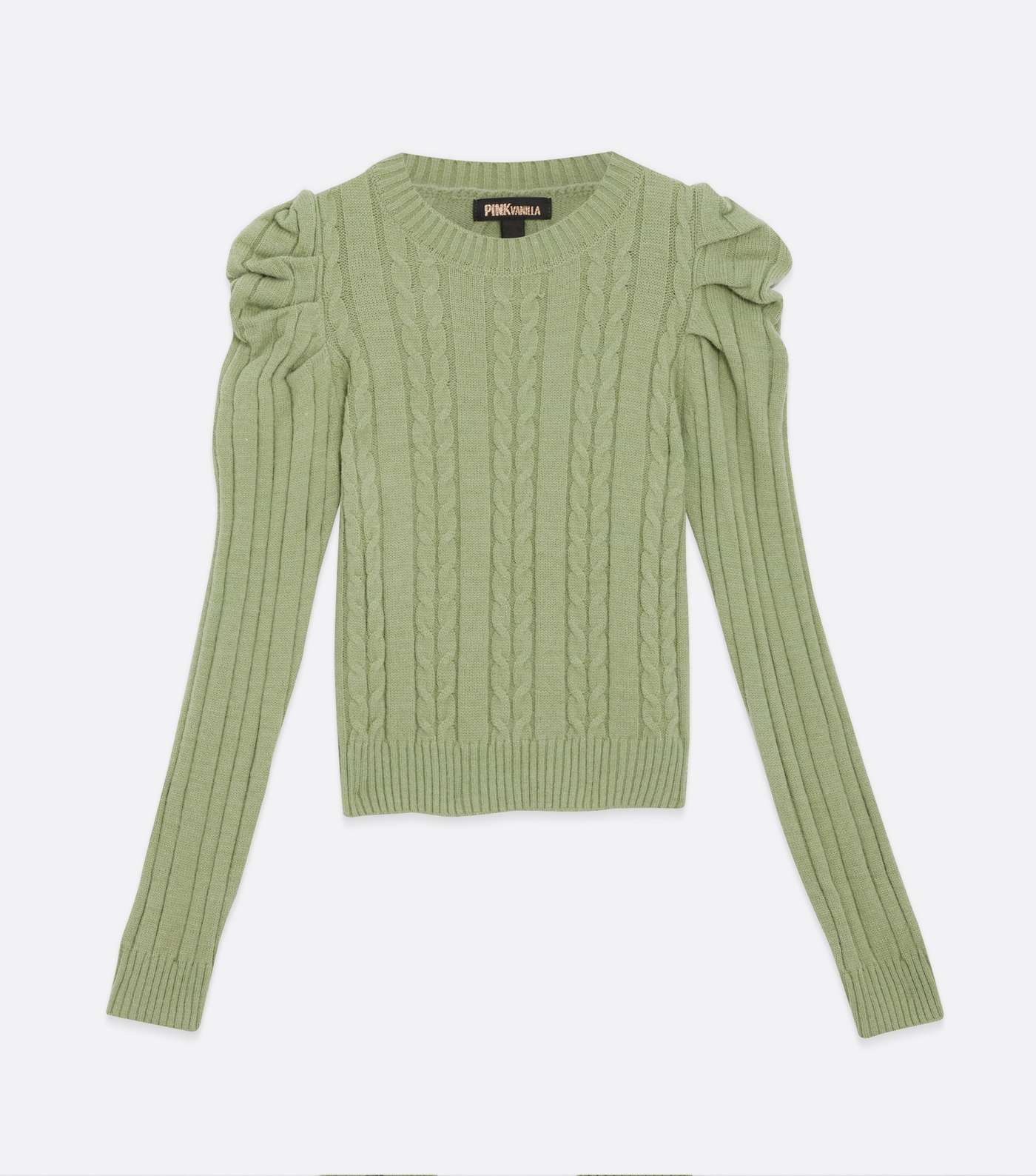 Pink Vanilla Light Green Cable Knit Ruched Jumper Image 5