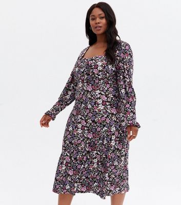 Blue Vanilla Curves Purple Ditsy Floral Midi Dress New Look