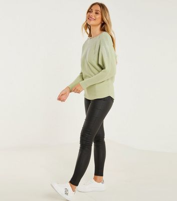 Quiz Light Green Diamanté Jumper New Look